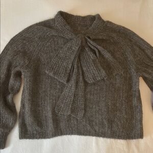 Zara Charcoal Women's Sweater with Bow Accent M